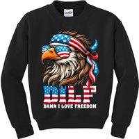 Dilf Damn I Love Freedom Eagle Mullet Funny 4th Of July Kids Sweatshirt