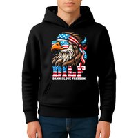 Dilf Damn I Love Freedom Eagle Mullet Funny 4th Of July Kids Hoodie