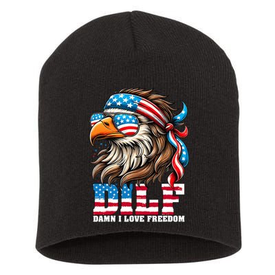 Dilf Damn I Love Freedom Eagle Mullet Funny 4th Of July Short Acrylic Beanie