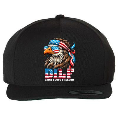 Dilf Damn I Love Freedom Eagle Mullet Funny 4th Of July Wool Snapback Cap