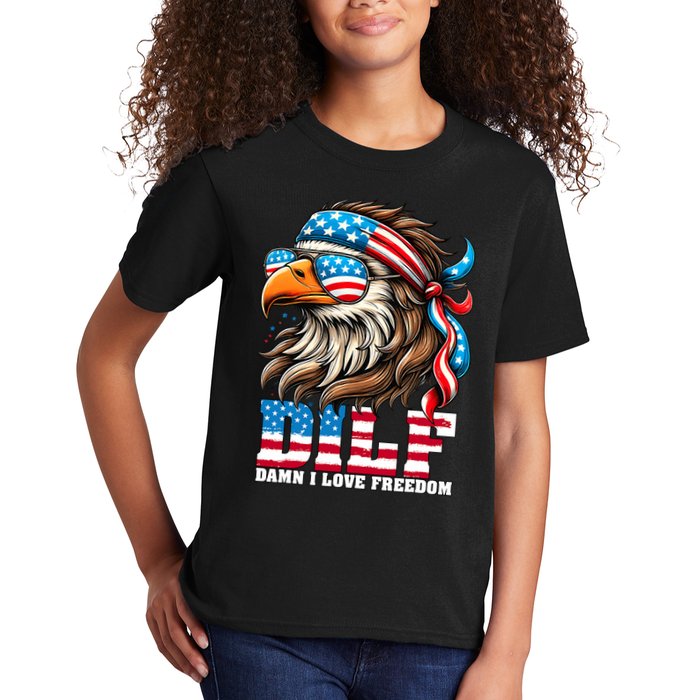 Dilf Damn I Love Freedom Eagle Mullet Funny 4th Of July Kids T-Shirt
