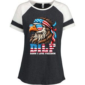 Dilf Damn I Love Freedom Eagle Mullet Funny 4th Of July Enza Ladies Jersey Colorblock Tee