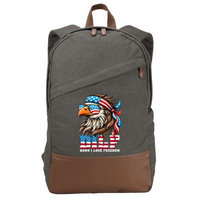 Dilf Damn I Love Freedom Eagle Mullet Funny 4th Of July Cotton Canvas Backpack