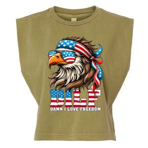 Dilf Damn I Love Freedom Eagle Mullet Funny 4th Of July Garment-Dyed Women's Muscle Tee