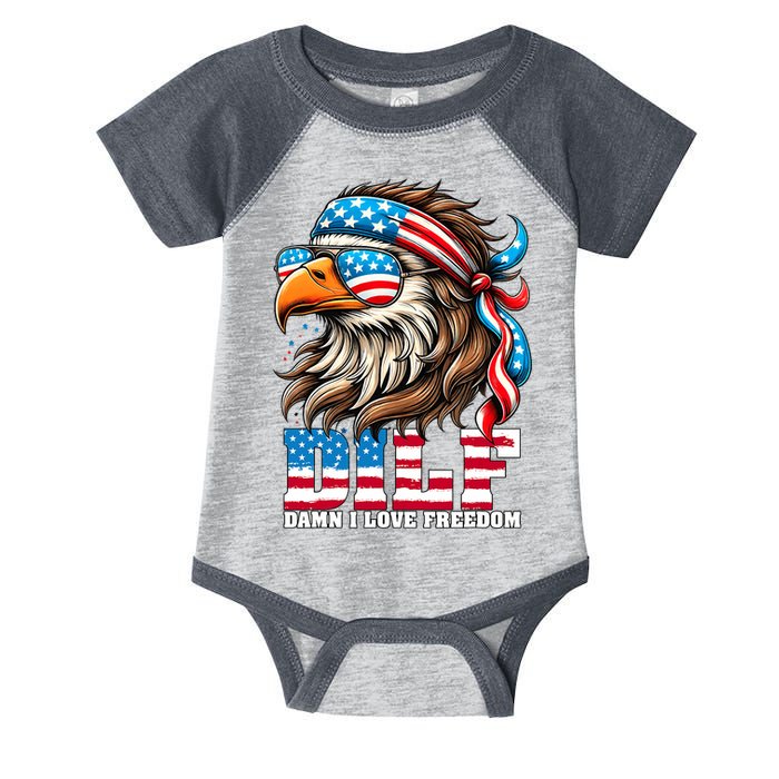Dilf Damn I Love Freedom Eagle Mullet Funny 4th Of July Infant Baby Jersey Bodysuit