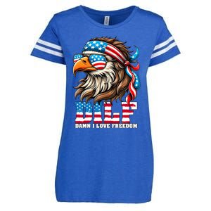 Dilf Damn I Love Freedom Eagle Mullet Funny 4th Of July Enza Ladies Jersey Football T-Shirt