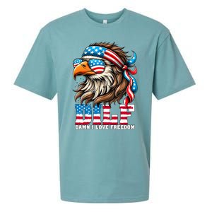 Dilf Damn I Love Freedom Eagle Mullet Funny 4th Of July Sueded Cloud Jersey T-Shirt