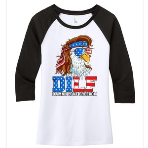 Dilf Damn I Love Freedom Eagle Patriotic 4th Of July Women's Tri-Blend 3/4-Sleeve Raglan Shirt