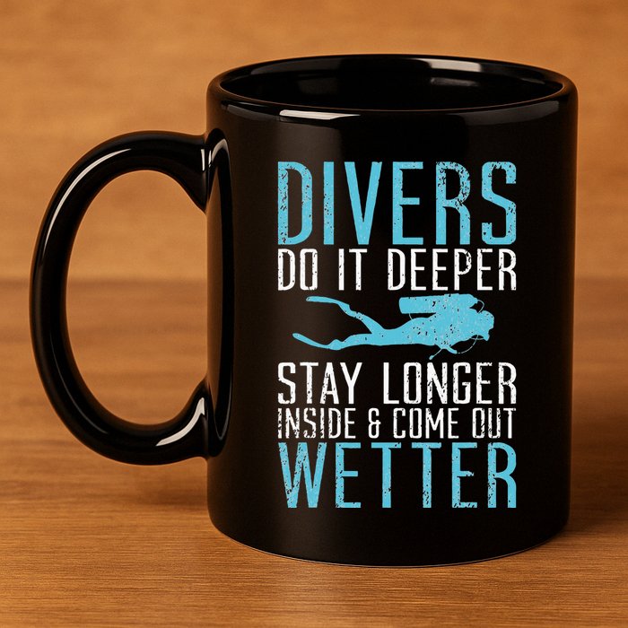 Divers do it deeper stay longer inside 11oz C Handle Ceramic Mug