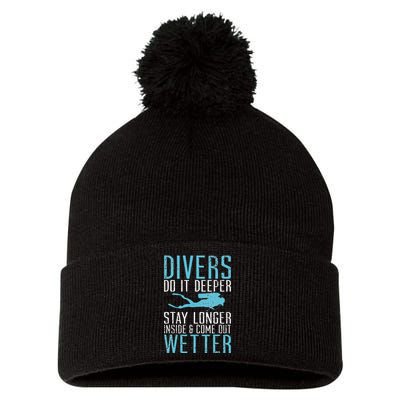 Divers do it deeper stay longer inside Pom Pom 12in Knit Beanie