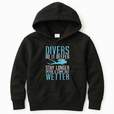 Divers do it deeper stay longer inside Kids Hoodie