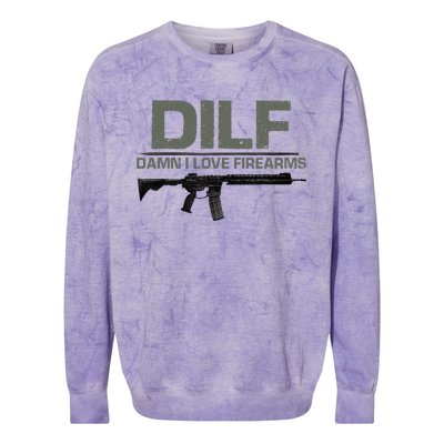 DILF Damn I Love Firearms Funny Colorblast Crewneck Sweatshirt