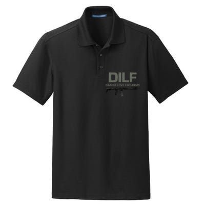 DILF Damn I Love Firearms Funny Dry Zone Grid Polo