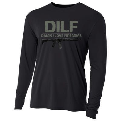 DILF Damn I Love Firearms Funny Cooling Performance Long Sleeve Crew