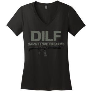 DILF Damn I Love Firearms Funny Women's V-Neck T-Shirt