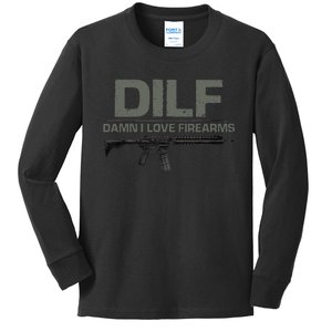 DILF Damn I Love Firearms Funny Kids Long Sleeve Shirt