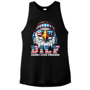 Dilf Damn I Love Freedom Eagle Funny Patriotic 4th Of July Ladies PosiCharge Tri-Blend Wicking Tank