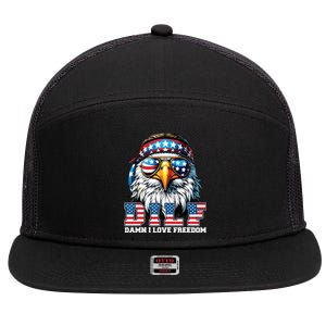 Dilf Damn I Love Freedom Eagle Funny Patriotic 4th Of July 7 Panel Mesh Trucker Snapback Hat