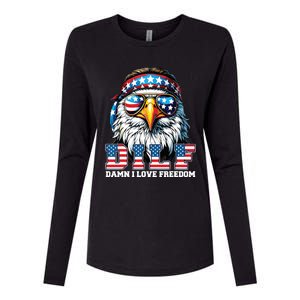 Dilf Damn I Love Freedom Eagle Funny Patriotic 4th Of July Womens Cotton Relaxed Long Sleeve T-Shirt