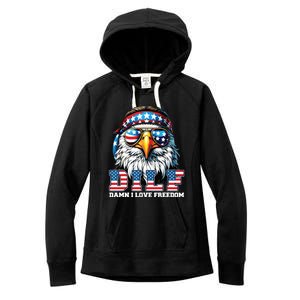 Dilf Damn I Love Freedom Eagle Funny Patriotic 4th Of July Women's Fleece Hoodie