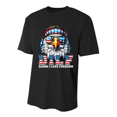 Dilf Damn I Love Freedom Eagle Funny Patriotic 4th Of July Youth Performance Sprint T-Shirt