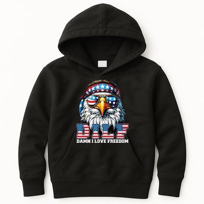 Dilf Damn I Love Freedom Eagle Funny Patriotic 4th Of July Kids Hoodie