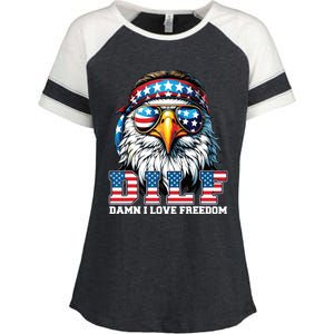 Dilf Damn I Love Freedom Eagle Funny Patriotic 4th Of July Enza Ladies Jersey Colorblock Tee