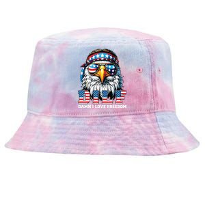 Dilf Damn I Love Freedom Eagle Funny Patriotic 4th Of July Tie-Dyed Bucket Hat