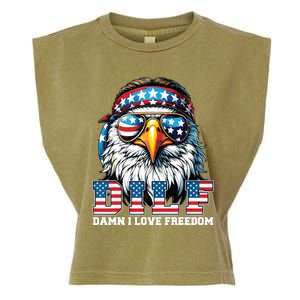 Dilf Damn I Love Freedom Eagle Funny Patriotic 4th Of July Garment-Dyed Women's Muscle Tee