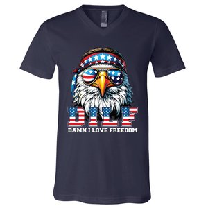 Dilf Damn I Love Freedom Eagle Funny Patriotic 4th Of July V-Neck T-Shirt