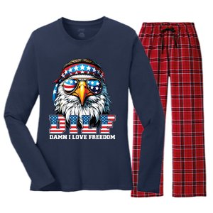 Dilf Damn I Love Freedom Eagle Funny Patriotic 4th Of July Women's Long Sleeve Flannel Pajama Set 