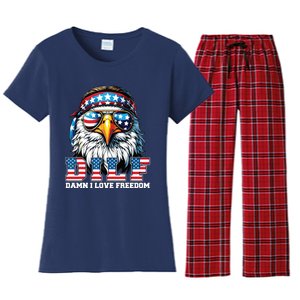 Dilf Damn I Love Freedom Eagle Funny Patriotic 4th Of July Women's Flannel Pajama Set