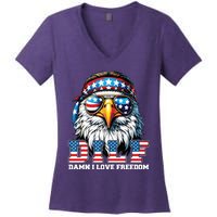 Dilf Damn I Love Freedom Eagle Funny Patriotic 4th Of July Women's V-Neck T-Shirt