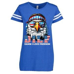 Dilf Damn I Love Freedom Eagle Funny Patriotic 4th Of July Enza Ladies Jersey Football T-Shirt