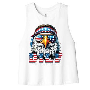 Dilf Damn I Love Freedom Eagle Funny Patriotic 4th Of July Women's Racerback Cropped Tank