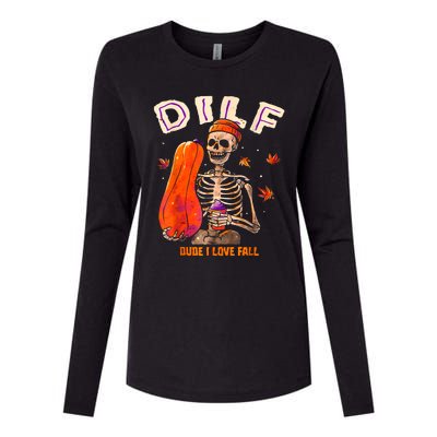 Dilf Dude I Love Fall Skeleton Pumpkin Halloween Customs Womens Cotton Relaxed Long Sleeve T-Shirt