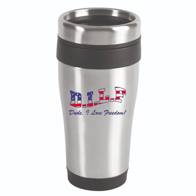 DILF Dude I Love Freedom Funny USA 4th July Flag Party Free 16oz Travel Tumbler