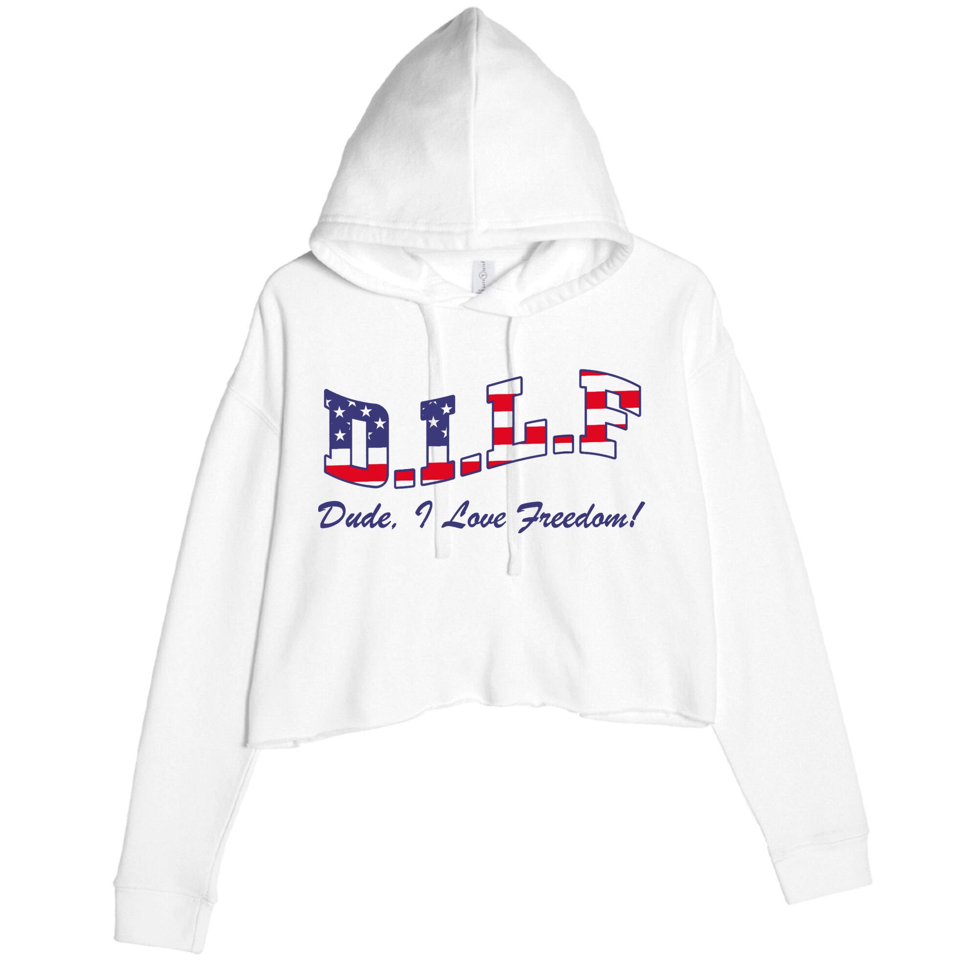 DILF Dude I Love Freedom Funny USA 4th July Flag Party Free Crop Fleece Hoodie