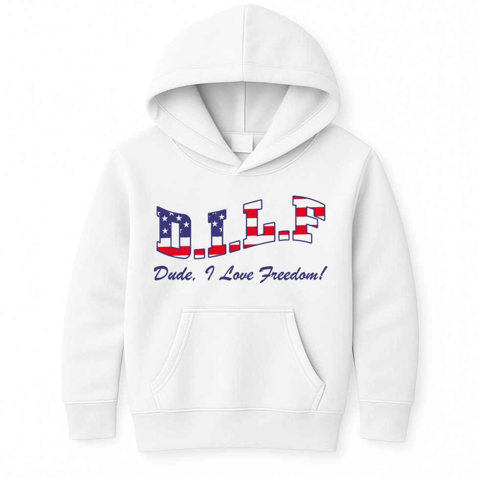 DILF Dude I Love Freedom Funny USA 4th July Flag Party Free Kids Hoodie