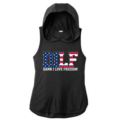 DILF Damn I Love Freedom USA Ladies PosiCharge Tri-Blend Wicking Draft Hoodie Tank