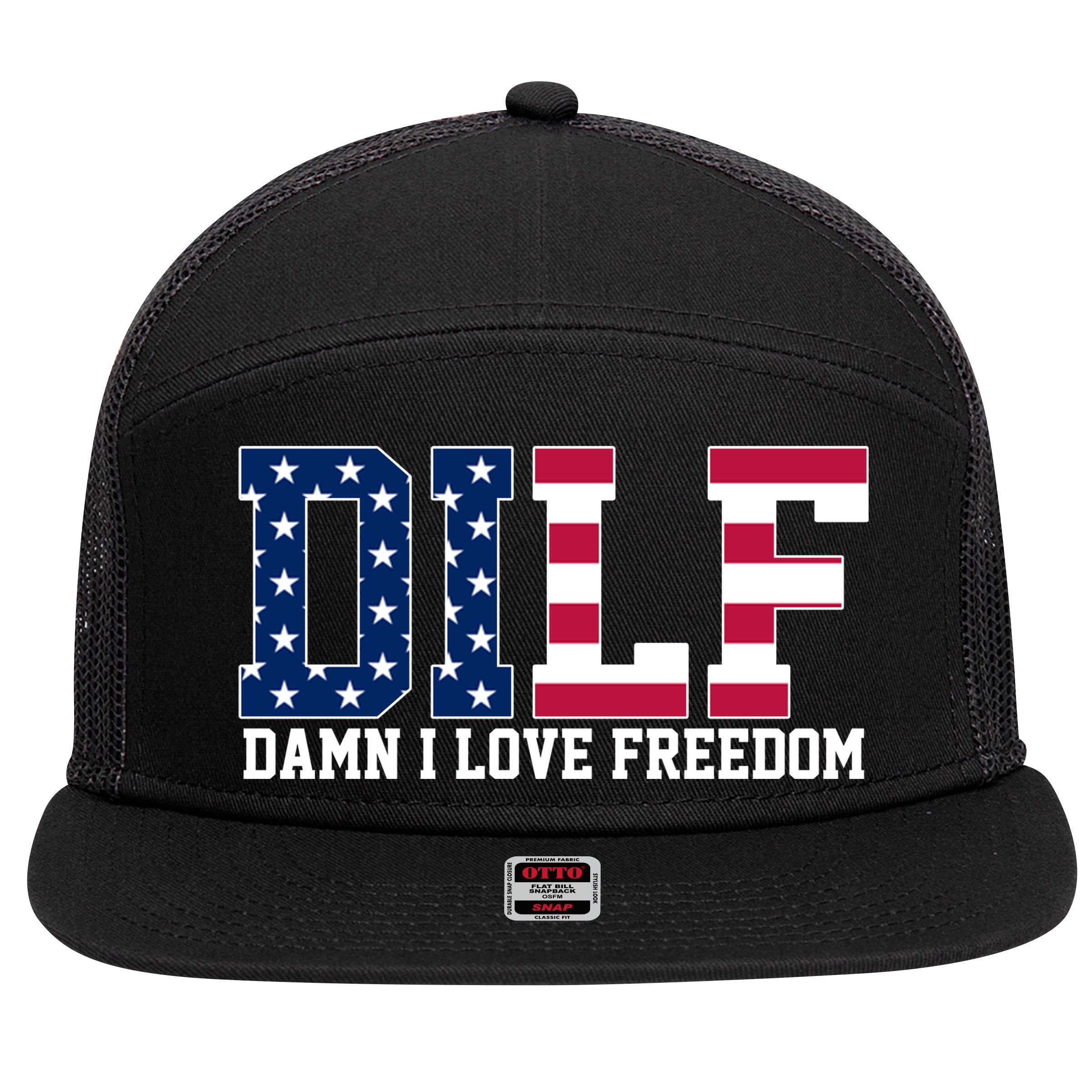 DILF Damn I Love Freedom USA 7 Panel Mesh Trucker Snapback Hat