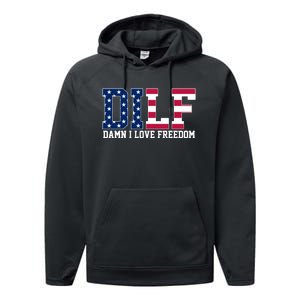 DILF Damn I Love Freedom USA Performance Fleece Hoodie