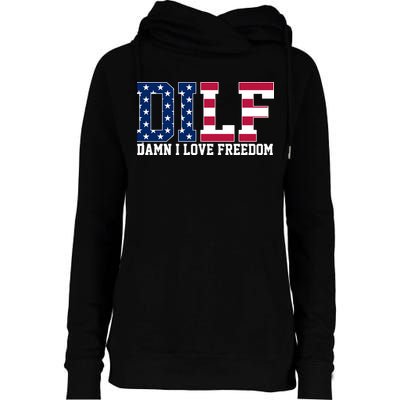 DILF Damn I Love Freedom USA Womens Funnel Neck Pullover Hood