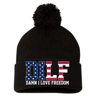 DILF Damn I Love Freedom USA Pom Pom 12in Knit Beanie