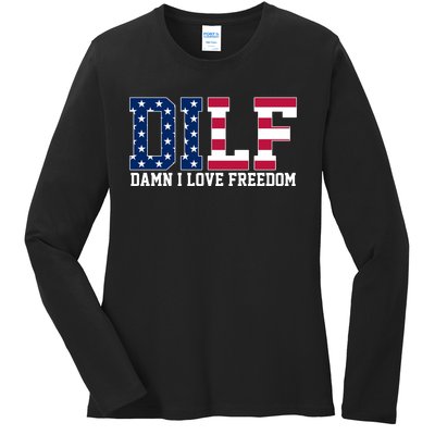 DILF Damn I Love Freedom USA Ladies Long Sleeve Shirt