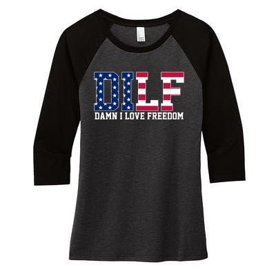 DILF Damn I Love Freedom USA Women's Tri-Blend 3/4-Sleeve Raglan Shirt