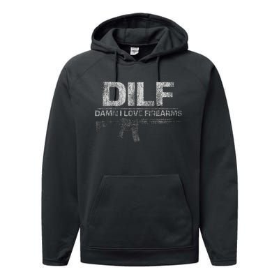 DILF Damn I Love Firearms Funny Performance Fleece Hoodie