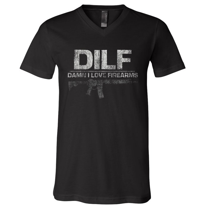 DILF Damn I Love Firearms Funny V-Neck T-Shirt