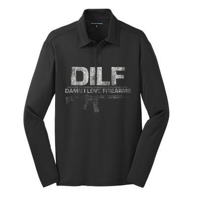 DILF Damn I Love Firearms Funny Silk Touch Performance Long Sleeve Polo