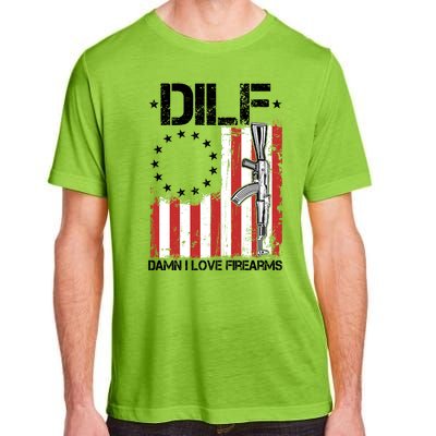 DILF Damn I Love Firearms Distressed USA American Flag Adult ChromaSoft Performance T-Shirt